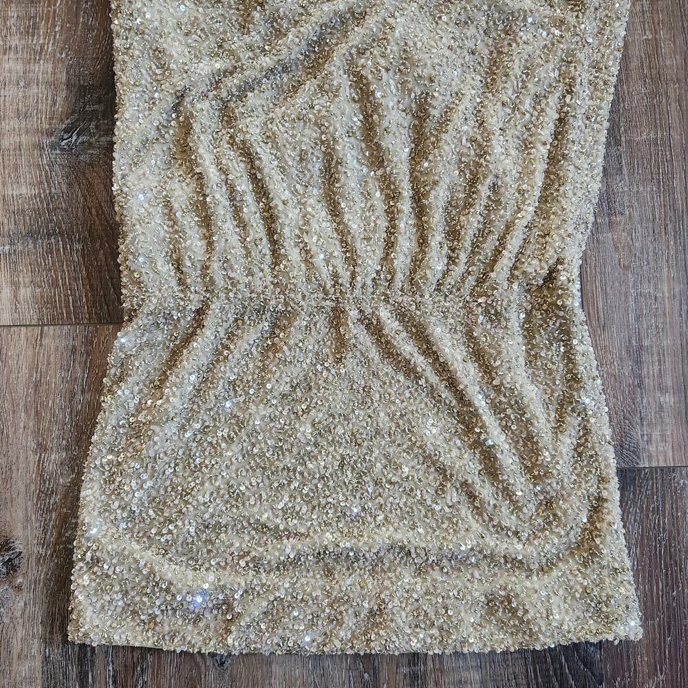Retrofete Mini Sequin Dress Faux Wrap Sleeveless Tan/Brown Size Medium - Picture 7 of 9